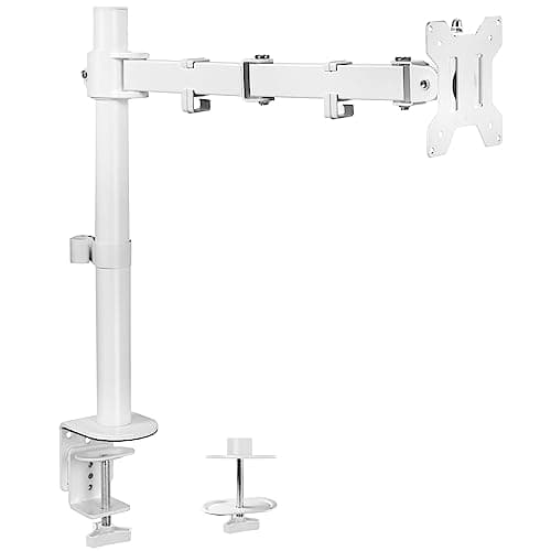 VIVO Single Monitor Arm Desk Mount, Holds Screens up to 32 inch Regular and 38 inch Ultrawide, Fully Adjustable Stand with C-Clamp and Grommet Base, VESA 75x75mm or 100x100mm, White, STAND-V001W