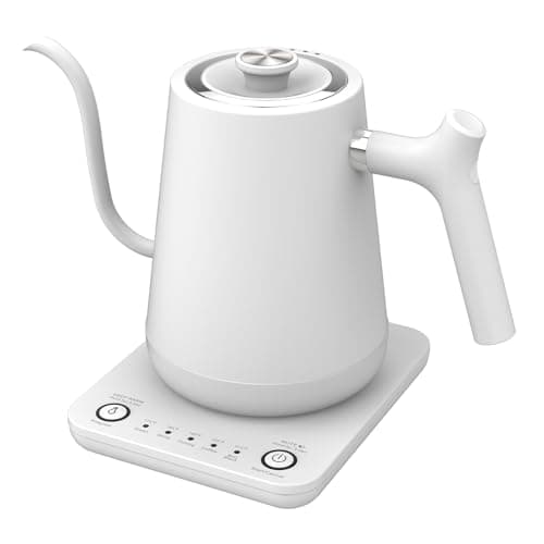 Gooseneck Electric Tea Kettle Pour-Over Kettle for Coffee, with 5 Variable Presets, 100% Stainless Steel Inner, with Keep Warm and Mute Function 0.8L, 1000W Quick Heating, Matte white