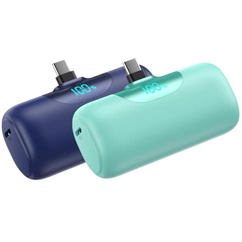 [2 Packs]Mini Portable Charger for iPhone 17/16,5500mAh LCD Display USB C Power Bank,Fast Phone Charging Travel Pocket Size Battery Pack for iPhone 17/17 Pro Max/Air/16/15 Series,Android(Navy+Green)