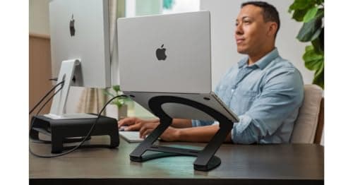 Twelve South Curve Flex | Ergonomic Height & Angle Adjustable Aluminum Laptop/MacBook Stand/Riser, fits 10"-17", folds flat for portability -travel pouch included, matte black 8