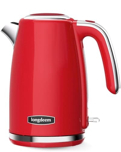 Longdeem LD-K3041E - Electric Kettle 1.7L - Retro Stainless Steel, Auto Shut-Off, Boil-Dry Protection, Red