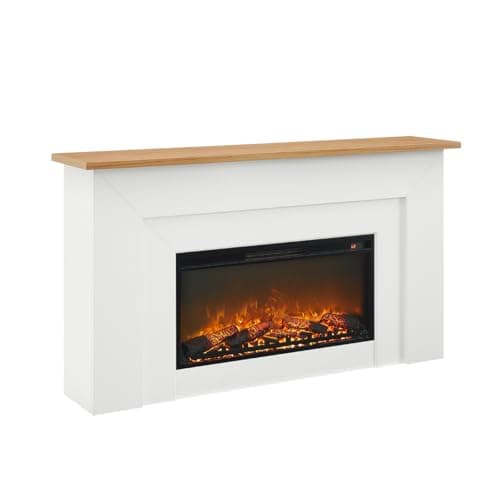Bowery Hill 64" Freestanding Electric Fireplace with Wood Mantel, Realistic Flame and Log Display, Replaceable Heater Insert, Remote Control, and Built-in Timer for Living Rooms or Bedrooms