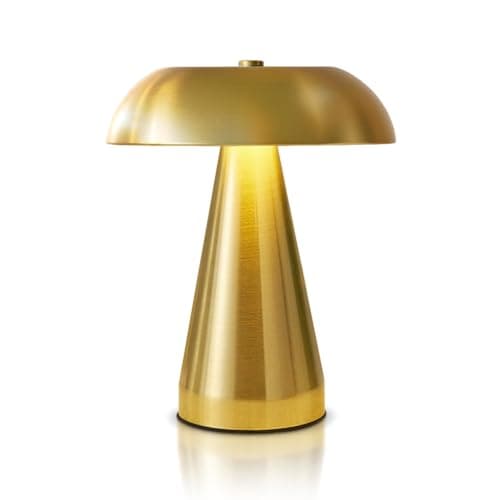 Leroxo Portable LED Desk Lamp, Cordless Metal Table Lamp, 3-Color Touch Control Rechargeable Light, 3-Levels Brightness Room Decor, Bedside & Dining Room Light (Gold)