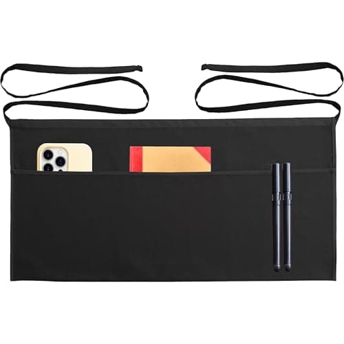 TOSHE Waist Apron with 3 Pockets Waterdrop Resistant Premium Cotton Waitress Apron 10 Color Option Server Apron Chef Apron (Black) 7
