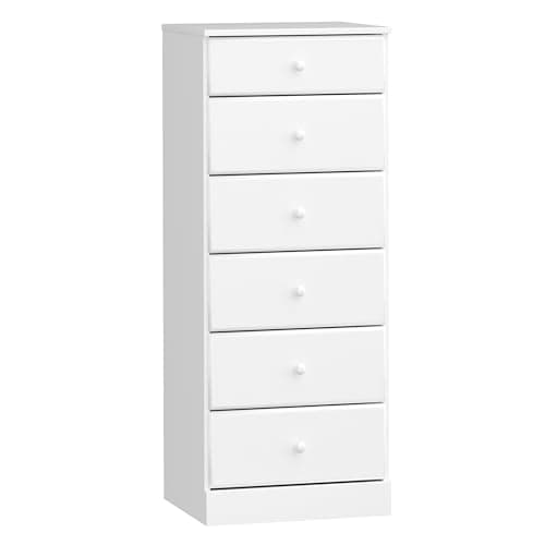 Prepac Astrid Tall White Dresser: 16.5"D x 19.75"W x 50"H, 6-Drawer Chest for Bedroom by Prepac - Perfect Chest of Drawers for Ample Storage