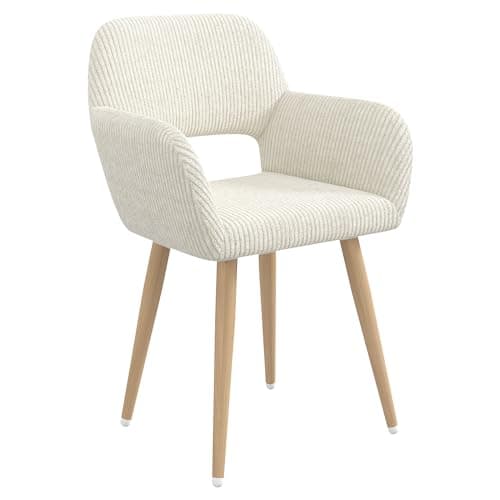GOOLON Home Office Desk Chair Set of 1, Corduroy Fabric Vanity Chair for Makeup with Hollow Backrest, Comfy Armchair Wood Frame with Strudy Metal Legs, Beige
