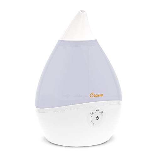 Crane Teardrop Ultrasonic Cool Mist Humidifier for Baby Nursery, 0.5 Gallon, Adjustable Settings, Essential Oil Diffuser White