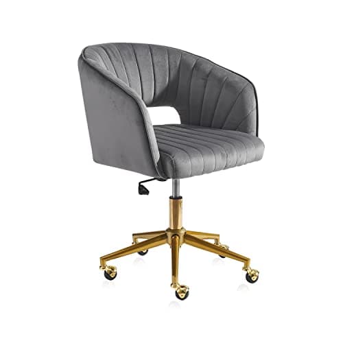 Nrizc Velvet Office Desk Chair, Grey, Adjustable Swivel Wheels, Ergonomic Design for Home Office, Bedroom, Study