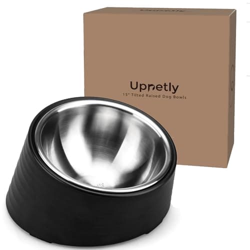 Uppetly Slanted Small Cat Food Bowl 0.5 Cup, 15° Tilted Stainless Steel Mini Dog Puppy Food Bowl, Non-Slip & Non-Spill Small Kitten Pet Feeder with Elevated Detachable Melamine Stand, Easy to Get Food