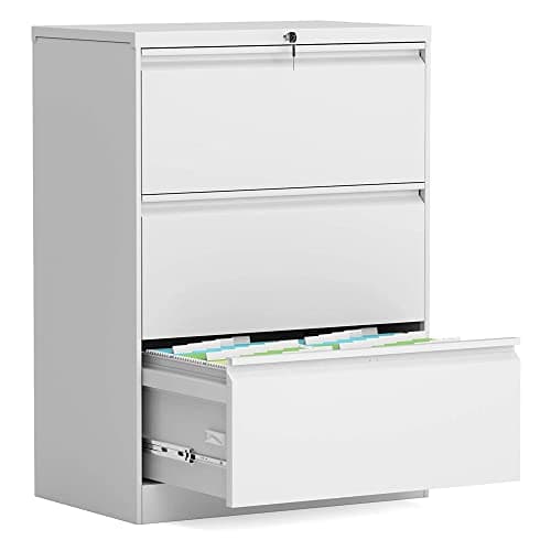Aobabo 3 Drawer Home & Office Steel File Cabinet, Lateral Filing Storage, 35", White