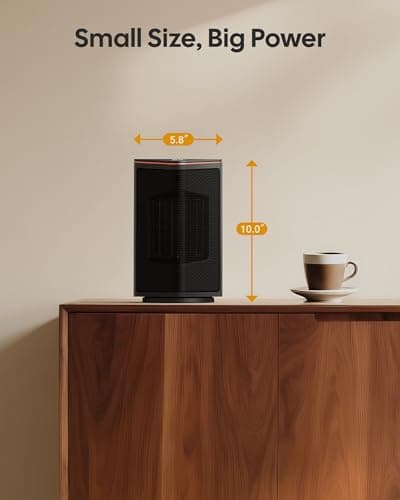 ComDomus Small Space Heater, 1500W Portable Electric Heaters for Indoor Use with Thermostat, 70° Oscillation, 5 Modes, 12H Timer, Black Room Heater for Office Bedroom Desk 9