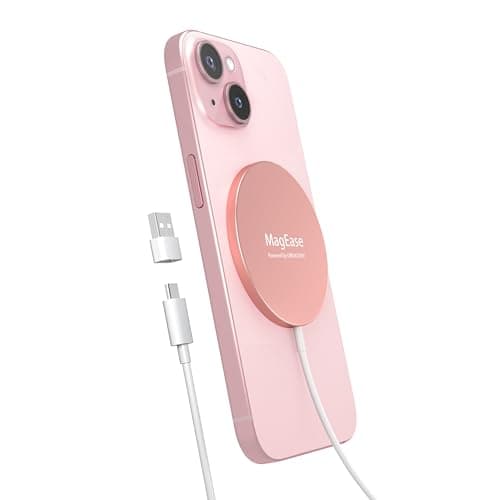 Magnetic Wireless Charger,MagEase 15W Wireless Charger Magnetic Compatible with iPhone 17/16/15/14/13/12 Series and AirPods 3/2/Pro, Charging Pad with USB-C Cable and USB-A Converter (Pink)