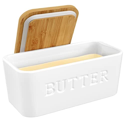 PriorityChef Extra Large Butter Dish with Lid for Countertop, Ceramic Butter Container With Airtight Cover, Butter Keeper for Counter or Fridge, Butter Holder Storage, White 7