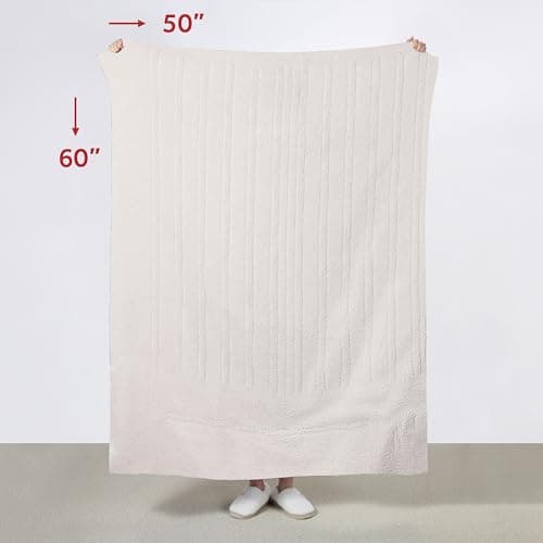 Sunbeam Royal Sherpa Foot Pocket Heated Throw Electric Blanket, 50" x 60", 4 Heat Settings, 4-Hour Auto Shut-Off, Warming Throw for Couch or Bed, Fast Heating, Machine Washable, Natural 8