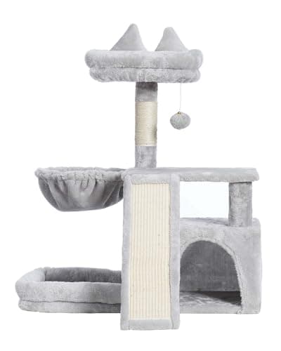 Gitelsnour Cat Tree, Cat Tower with condo, Basket, Large Bed, Platform, Scratch Board, Cat Scratching Posts for Indoor Cats, Light Gray GCT002SW 7