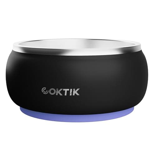 COKTIK Dog Bowl, Insulated Stainless Steel Food Bowls for Dogs & Cats, Non-Slip Dog Bowls Water Bowl Large Breed, Easy to Clean, Durable and Dishwasher Safe (32oz, Black)