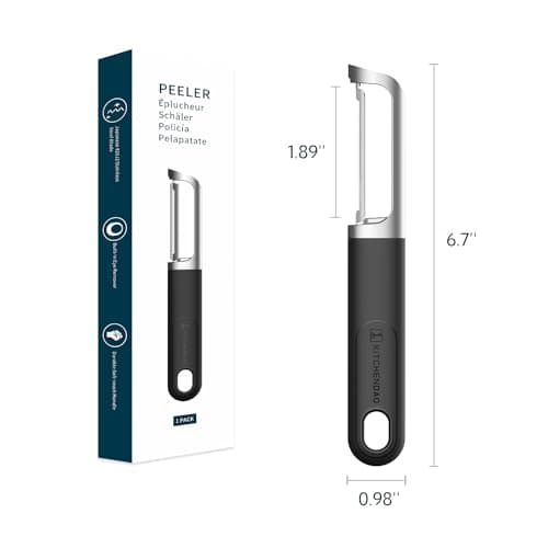 KITCHENDAO Swivel Vegetable Potato Peeler for Kitchen -Durable Japanese 420J2 Stainless Steel Sharp Dual Blade- Built-in Eye Remover, Ergonomic Soft-touch Handle - Dishwasher Safe-Black 7