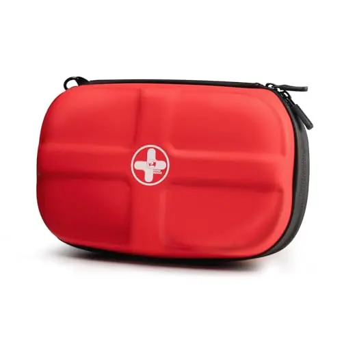 RHINO RESCUE EVA First Aid Kit, Small Waterproof Emergency Hiking First Aid Kit for Backpacking, Medical Kit for Travel, Home, Car, College Dorm Room, Camping, Boat, Back to School (Red)