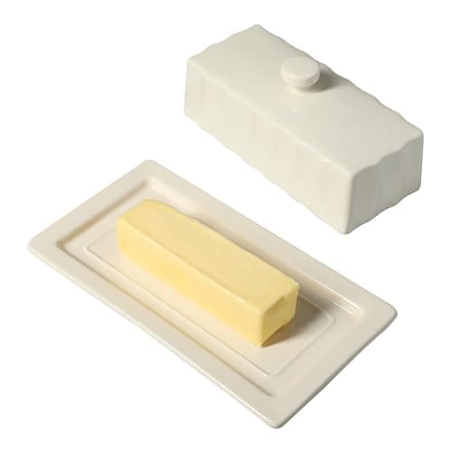Martha Stewart Broadbrook Stoneware Butter Dish with Lid, Rectangular Covered Butter Keeper, 8.1 x 4.4 x 3 Inches, Classic Cream Glaze, Dishwasher Safe Ceramic Storage for Counter or Table