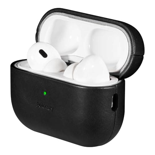 Belemay for AirPods Pro 2nd Generation Case, Compatible with MagSafe and Wireless Charging, Luxury Full-Grain Smooth Leather, Unique Patina, Comfort Grip, Compatible with Airpods Pro 2, Black