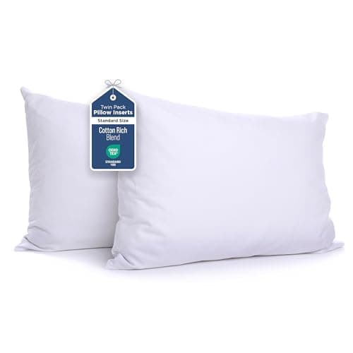 Martex Twin Pack Standard Bed Pillows, Set of 2 - Soft Down Alternative Pillows for Sleeping - Supportive Comfort for Back and Stomach Sleepers - Breathable Cotton Blend Cover - Made in USA