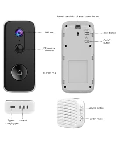 JOOAN 2K Video Doorbell Camera Wireless WiFi 2.4G [Free Cloud Record &Rechargeable Battery] 2 Way Audio Easy Install Flexible AI Human Detection Instant Alarm Night Vision Alarm Record 9