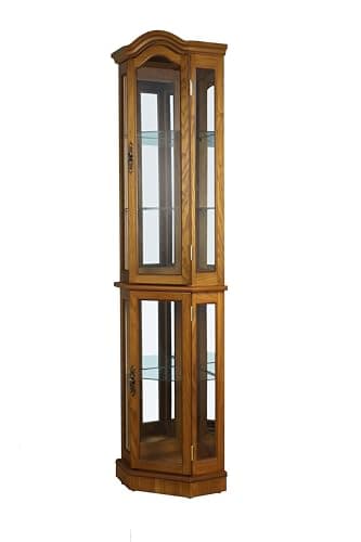 Floor Standing Corner Curio Cabinet, Oak Finish, 72" H x 20.5" W x 13.75" D, Adjustable Glass Shelves, LED Light, Mirrored Back, Assembly Required 5