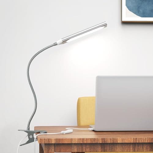 Orlian LED Desk Lamp with 3 Color Modes, 6 Brightness Levels, Clip-On, Adjustable, Foldable, Portable USB Lamp for Home Office - Gray