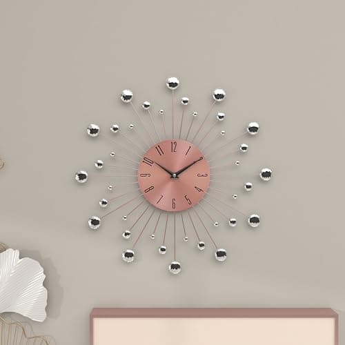 Deco 79 Metal Starburst Wall Clock with Crystal Accents, 15" x 1" x 15", Copper 7