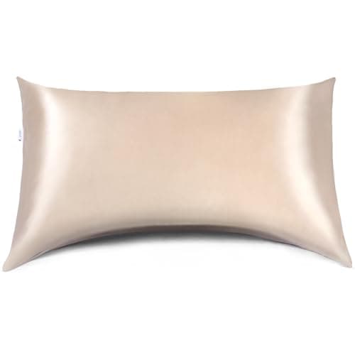 Curved Pillow Case, Side Sleeper Pillowcase, Champange Satin Pillowcase Cover with Zipper, Breathable and Soft, Queen Size 20 x 30 Inches