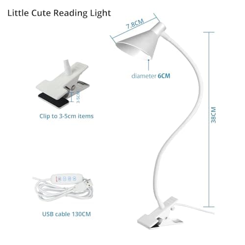 Lzonunl Desk Clip Light,3 Colors 10 Dimmable Brightness Reading Light, Flexible Bedside Lamp, Small Table Clamp Lamp for Office, Bedroom, Bed Headboard, Study(White) 6