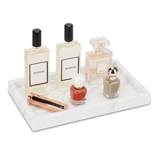 WORHE Italy Marble Vanity Tray for Jewelry, Perfume, Makeup, Candle,Towel Natural Modern Decorative Trays for Bathroom Bedroom Dresser Rectangle Kitchen Storage Organizer for Home Decor White (FX031) 8