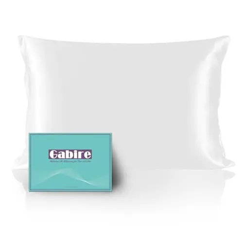 Gabire Mulberry Silk Pillowcase for Hair and Skin Prevent Acne Pillowcase Both Sides Real Silk Pillowcases Organic Silk Pillowcase with Hidden Zipper, White, Standard (20"×26")
