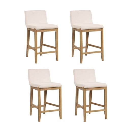 Nathan James Gracie Modern Counter Height Bar Stool with Back, Counter Stool Upholstered Chair with Natural Flax White Fabric and Brushed Wooden Legs, Natural Flax/Brown, Set of 4 7