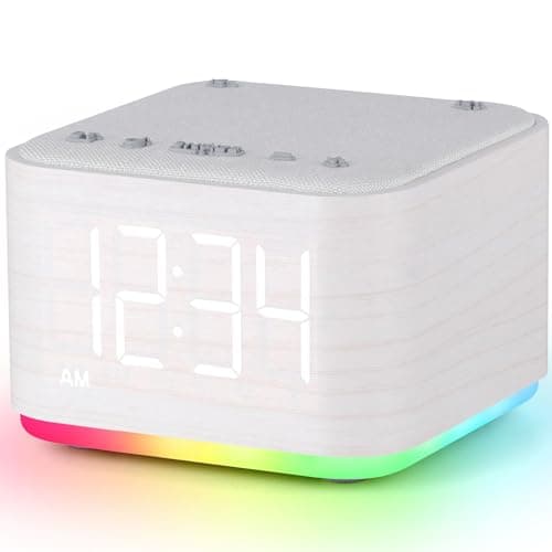 Sound Machine Alarm Clock for Bedroom: 5W Stereo Bluetooth Speaker - 25 Soothing Sounds - 8 Alarm Sounds - 8 Night Light - Noise Machine for Sleeping - Wood