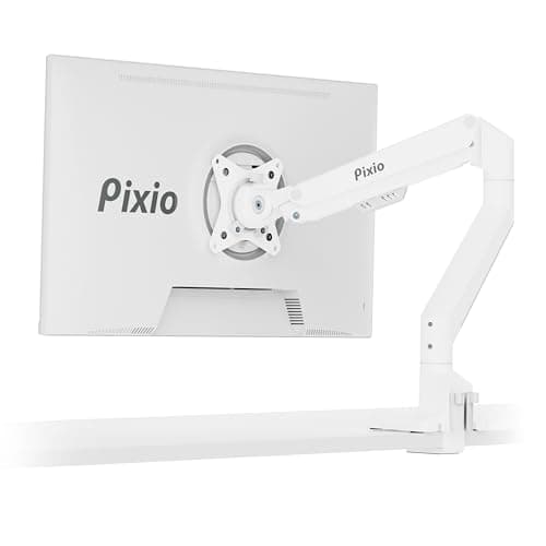 Pixio PS1S Wave White Single Monitor Arm Stand Desk Mount - Fits up to 32 inches Monitors and up to 19.8lbs. VESA Compatibility and Integrated Cable Management
