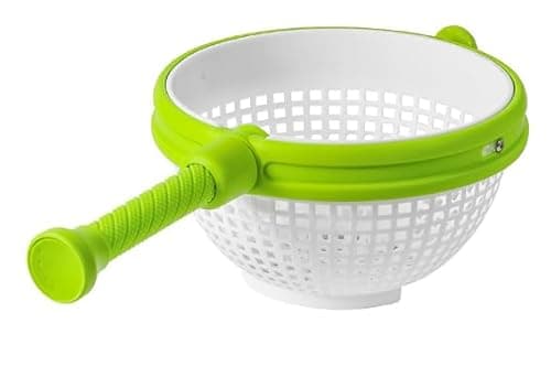 Easy-To-Use Salad Spinner | Letttuce Spinner | Colander with Collapsable Handle | Strainer | Washer Dryer Drainer | Multi-Use | White & Green
