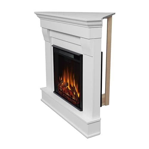 Real Flame Chateau 41" Corner Electric Fireplace with Mantel for Living Room or Bedroom, Replaceable Fireplace Insert Heater, Realistic Log and Flame Effect, Remote Control, Timer, White 5