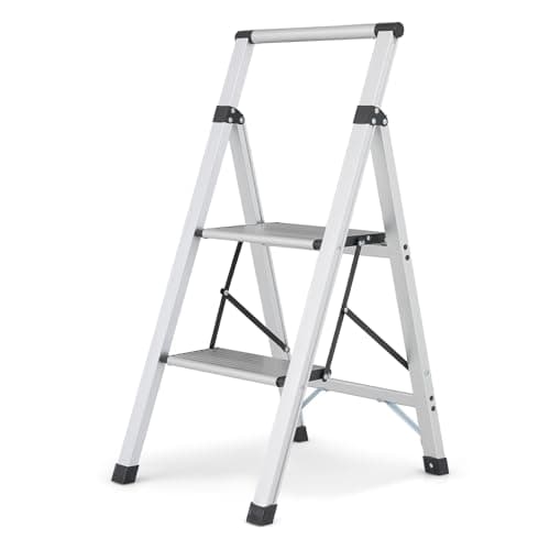 Magshion 2 Step Ladder with Wide Anti-Slip Pedals, Lightweight Aluminum Folding Step Stools with Handgrip for Home and Office (330lbs Capacity)