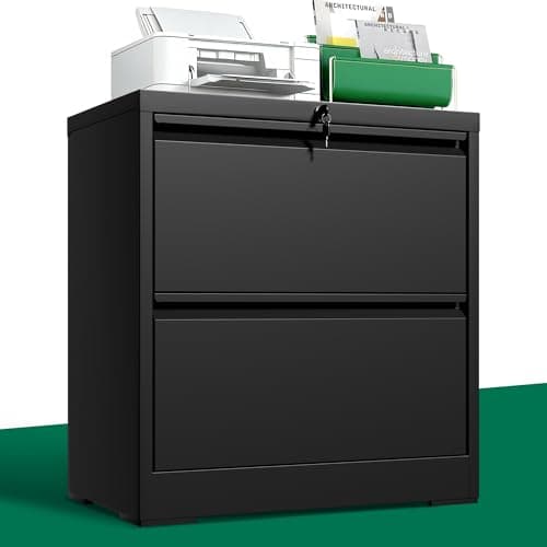 Yukimo 2 Drawer Lateral File Cabinet with Lock, 26.77“W File Cabinets for Home Office Legal/Letter A4 Size, File Cabinet Storage Cabinet,Require Assembly, Black