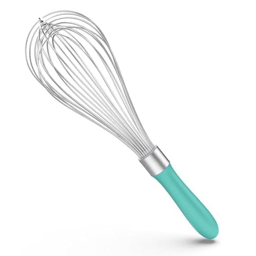 U-Taste Balloon Whisk for Cooking: 18/10 Stainless Steel Kitchen Wire Whisk, 12in Large Heavy Duty Egg Beater, Manual Mixing Tool with 12 High Flex Wires for Stirring, Blending Sauce (Aqua Sky)