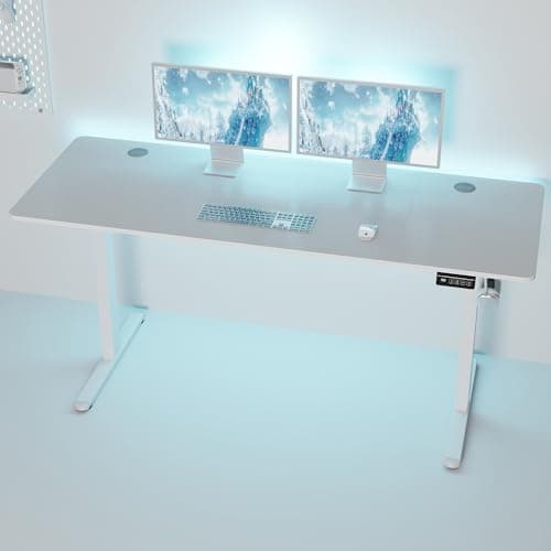 Shintenchi Standing Desk, 63x24 Inch Height Adjustable Electric Sit Stand up Desk, Ergonomic Rising Computer Table, Modern Lift Gaming Desk Workstation for Home Office, White