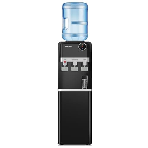 PUREPLUS Top Loading Water Cooler Dispenser, Water Cooler for 3 or 5 Gallon Bottles, Hot & Cold Water, 3 Temperature Settings with Child Safety Lock, Removable Drip Tray for Home, Office, & More
