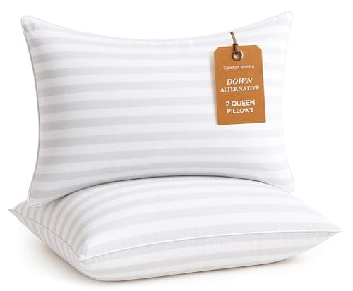 Comfort Mantra Pillows Queen Size Set of 2 – Cooling Down Alternative Bed Pillows for Sleeping – Firm Hotel Style Support for Back, Stomach and Side Sleeper Pillow with Ergonomic Design