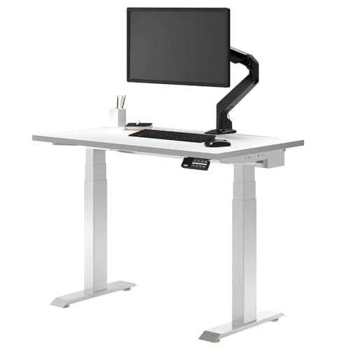 Desky Dual Mini Sit Stand 32 x 20 in Compact Desk with Dual Motors, 3-Stage Height Range, 4 Memory Presets – One-Piece Top for Home Office White
