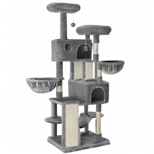 SHA CERLIN 65in Larger Cat Tree Tower Condo for Indoor Kitties/Multi-Level Furniture Activity Center with Wide Base/Cozy Plush Cat Perches/Baskets/Sisal Scratching Posts and Hammock/Grey 10