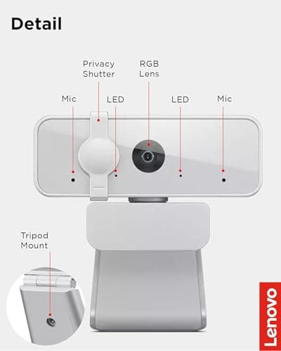 Lenovo HD 1080p Webcam (300 FHD) - Monitor Camera with 95° Wide Angle, 360° Rotation Pan & Tilt, Dual Microphones – Attachable Desktop Cam with Privacy Shutter for Remote Work, Streaming & Gaming 8