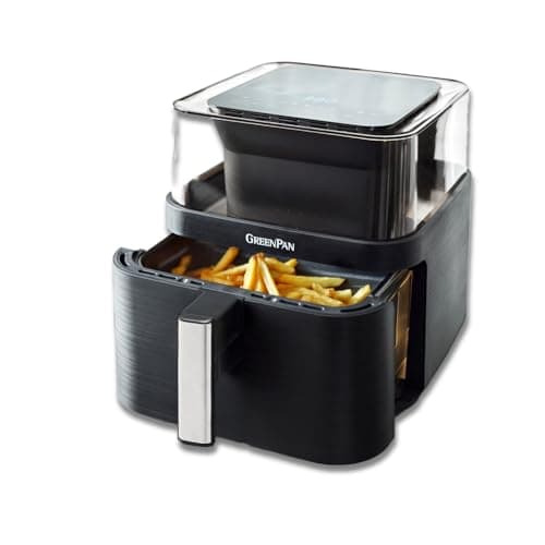 GreenPan Clearview Extra Large 7QT Air Fryer, 360° Clear Window, PFAS-Free Ceramic Nonstick Drawer and Tray, Heat to 400°F, 13-Presets, Shake Reminder, Keep Warm, Delay Start, Dishwasher Safe Parts