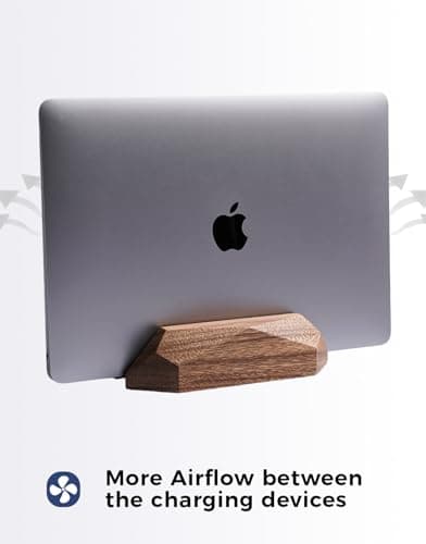 Nuvograin Dual Laptop Holder Adjustable Vertical Laptop Stand, 2 Slots MacBook Stand Wood,Wooden Laptop Stand,Vertical Laptop Holder for Desk, Widen Dock Fits All MacBook/Surface pro 5
