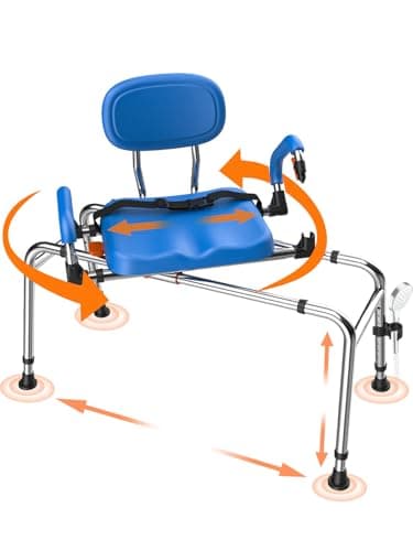 WHLICKS Sliding Shower Chair with Wide 360° Swivel Seat, 450lbs Tub Transfer Bench for Bathtub, Adjustable Height and Arms Width Shower Seat for Inside Shower, Shower Chair for Elderly and Disabled